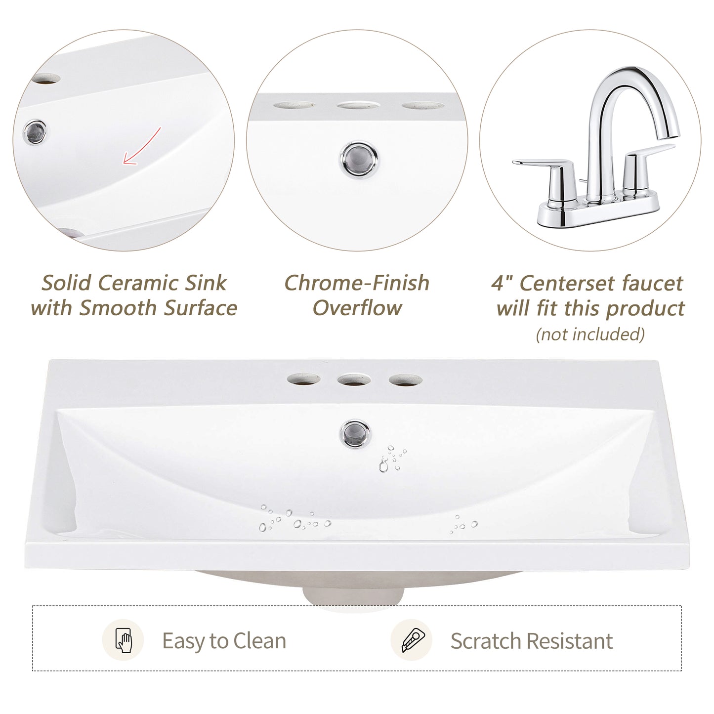 White Modern Sleek Bathroom Elegant Ceramic Sink