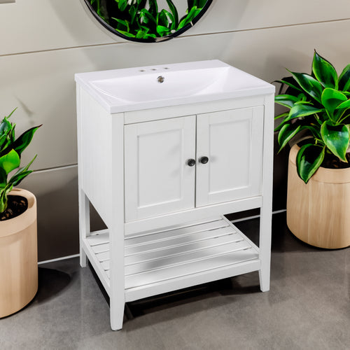 White Modern Sleek Bathroom  Elegant Ceramic Sink